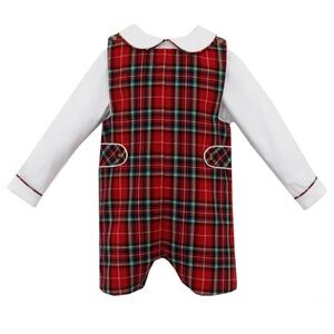 NWOT Anavini Little Boys Ryan Red Holiday Plaid Short Jon Jon W/ White Shirt 2